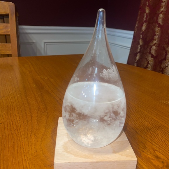 Storm Glass Weather Predictor Teardrop Shape Wood Base Blown Glass W/ Crystals - Picture 3 of 6